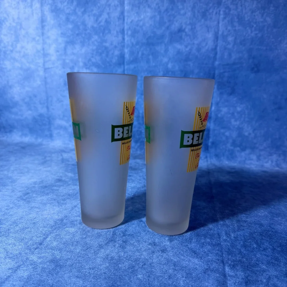 Belikin Beer Frosted Pint Glasses Set of 2 Belize Brewing Bar Pub Glasses 7